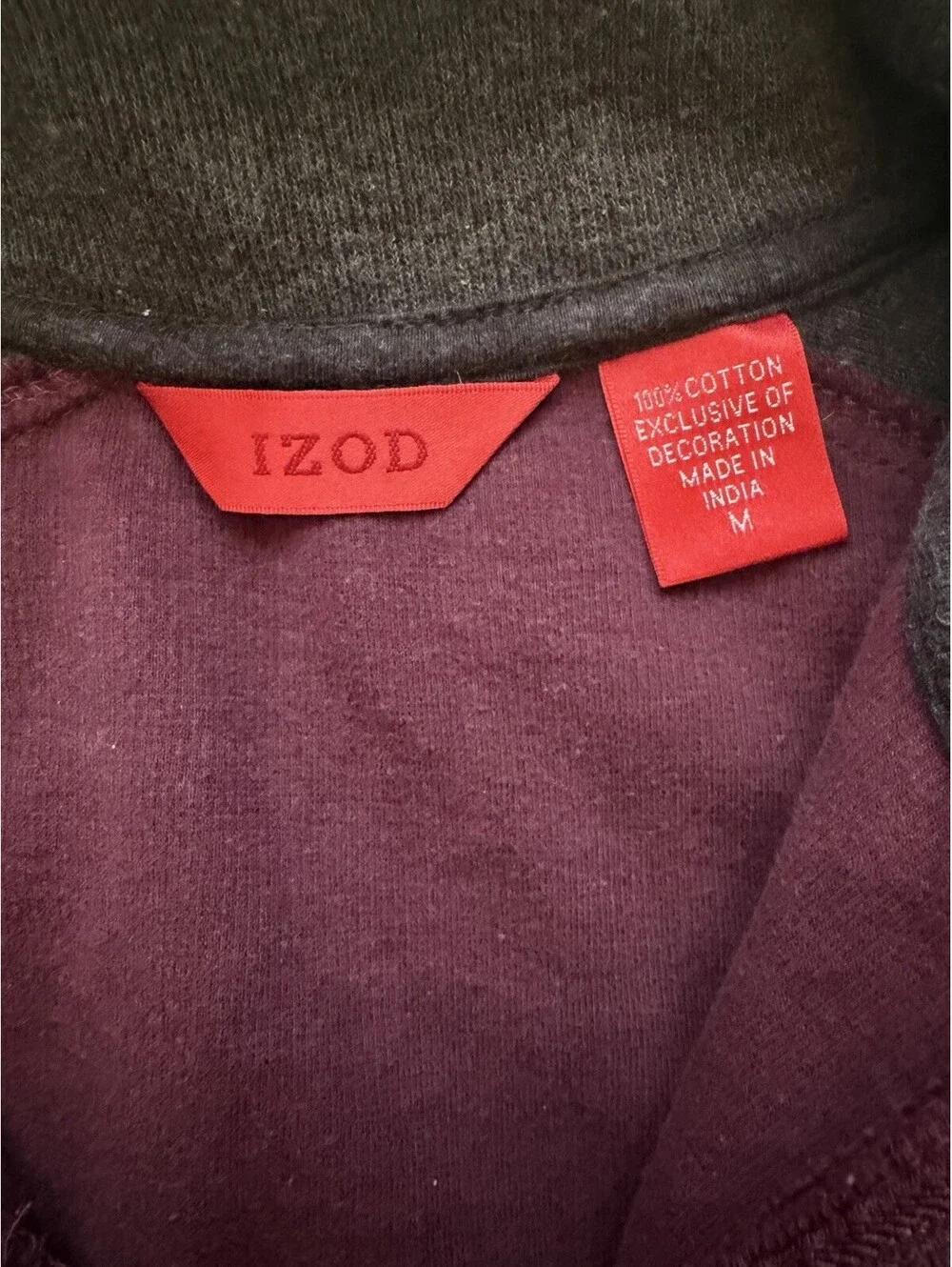 IZOD Men’s 1/4 Zip Pullover Medium Burgundy Gray Cotton Preppy Academic